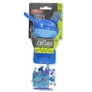 Nuby 12 Oz Flip-It Reflex Push Cup Blue Sharks