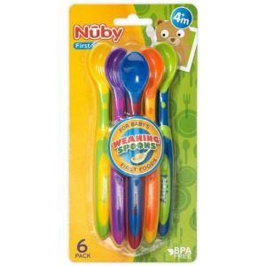 Nuby 6Pk Long Handle Overmolded Weaning Spoons 4M+ 